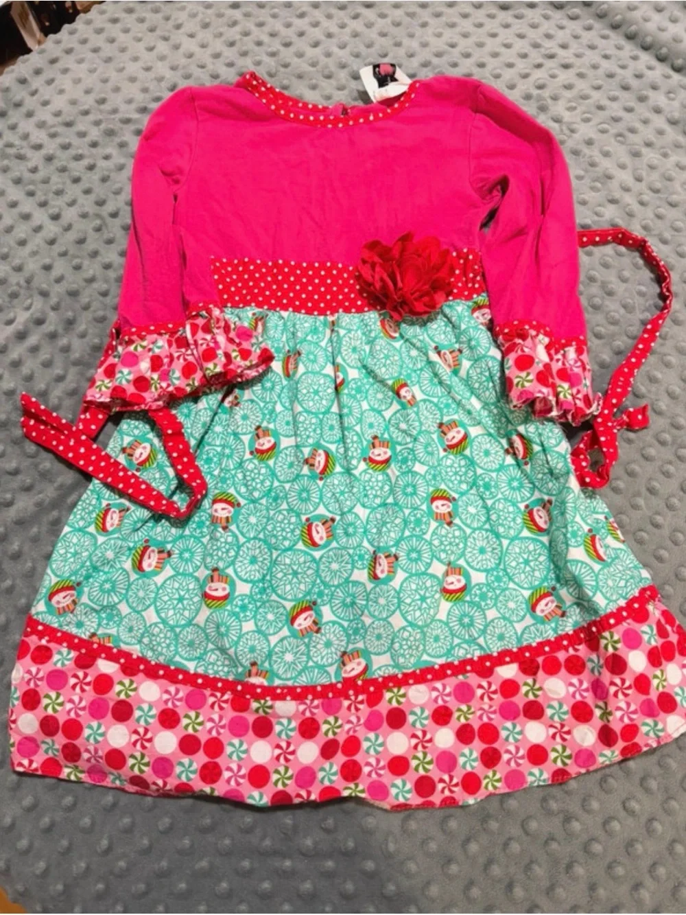 Girls' Pink and Aqua Holiday Floral Trim Dress